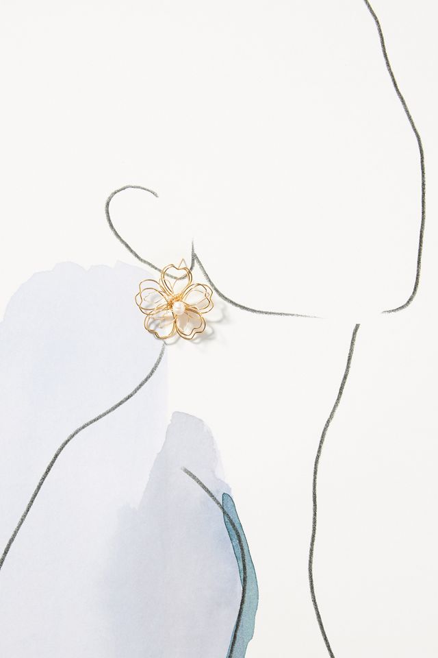 Wire Floral Pearl Stud Earrings #2