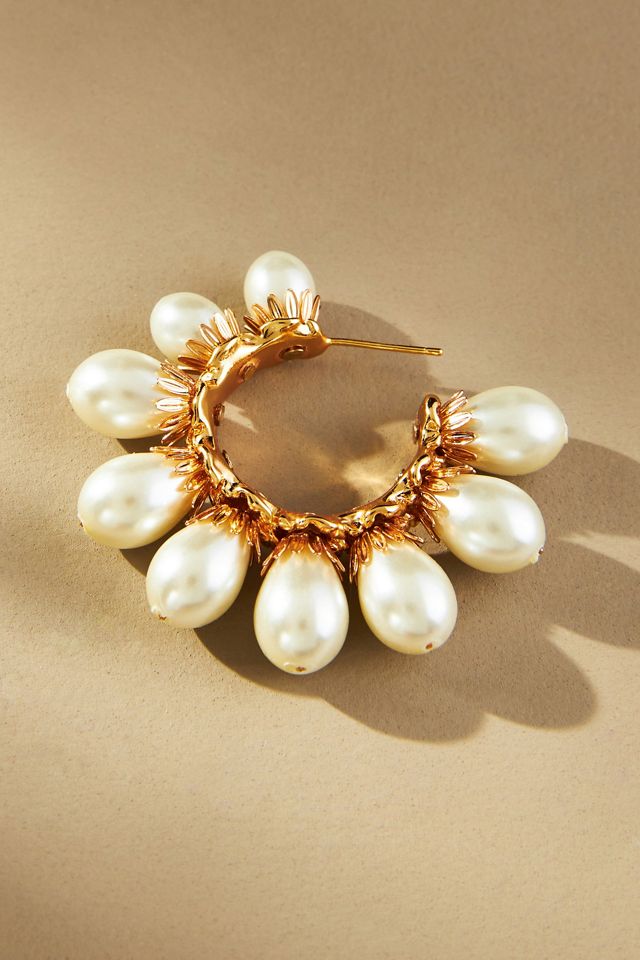 Floral Hoop Pearl Earrings #2