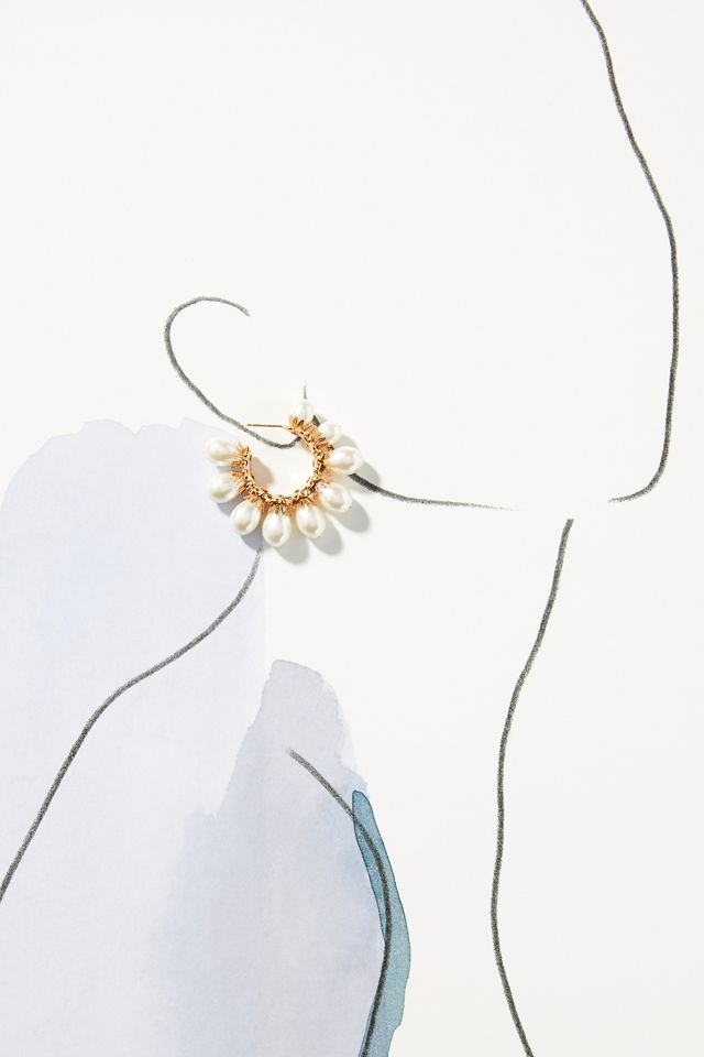 Floral Hoop Pearl Earrings #3