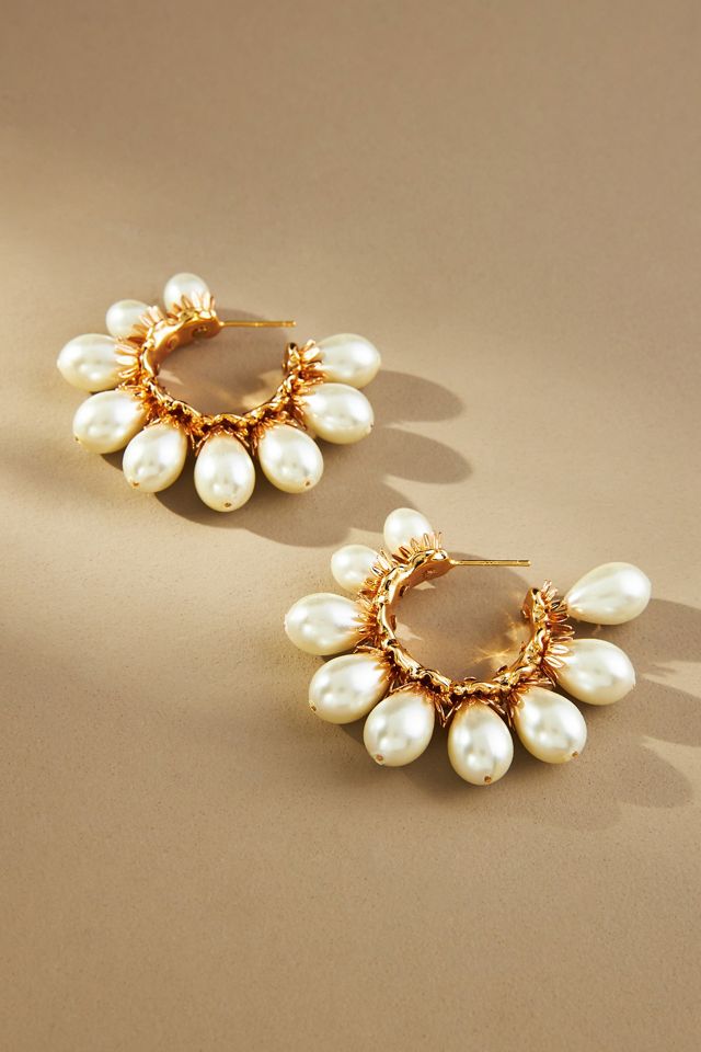 Floral Hoop Pearl Earrings