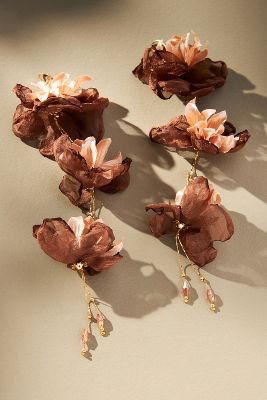 By Anthropologie Triple Flower Earrings In Brown