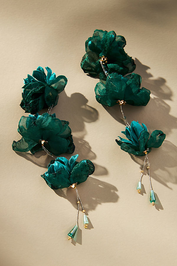 By Anthropologie Triple Flower Earrings In Green
