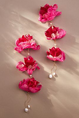 By Anthropologie Triple Flower Earrings In Pink