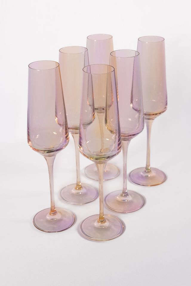 Estelle Colored Glass Iridescent Champagne Flute Set