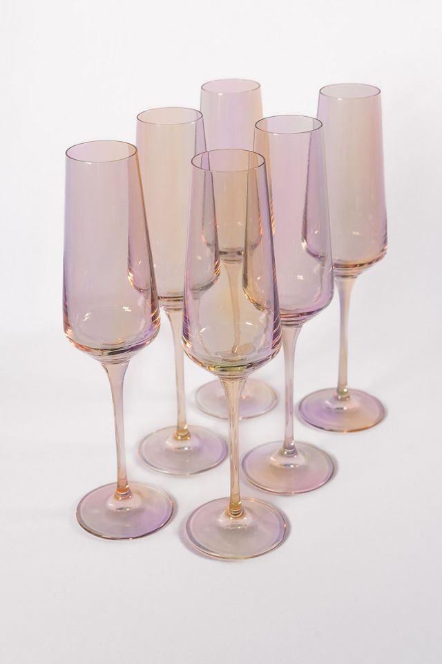 Estelle Colored Glass Iridescent Champagne Flute Set #1