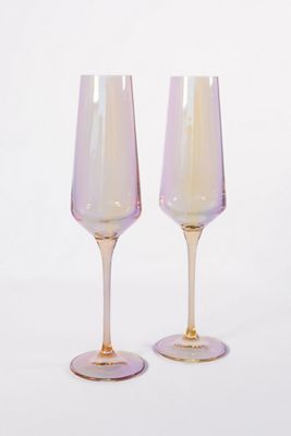 Estelle Colored Glass Iridescent Champagne Flute Set