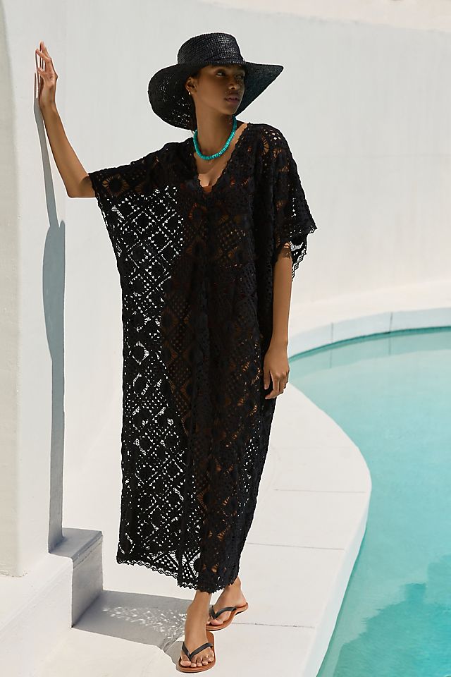 cover up crochet dress Black Patchwork Beach Embrace your unique style with the Vivance Knitted Maxi Dress Backless Knit Crochet Beach Dress: