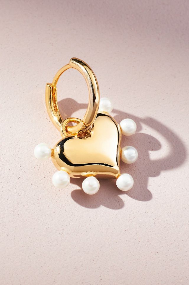 Pearl Heart Huggie Earrings #2