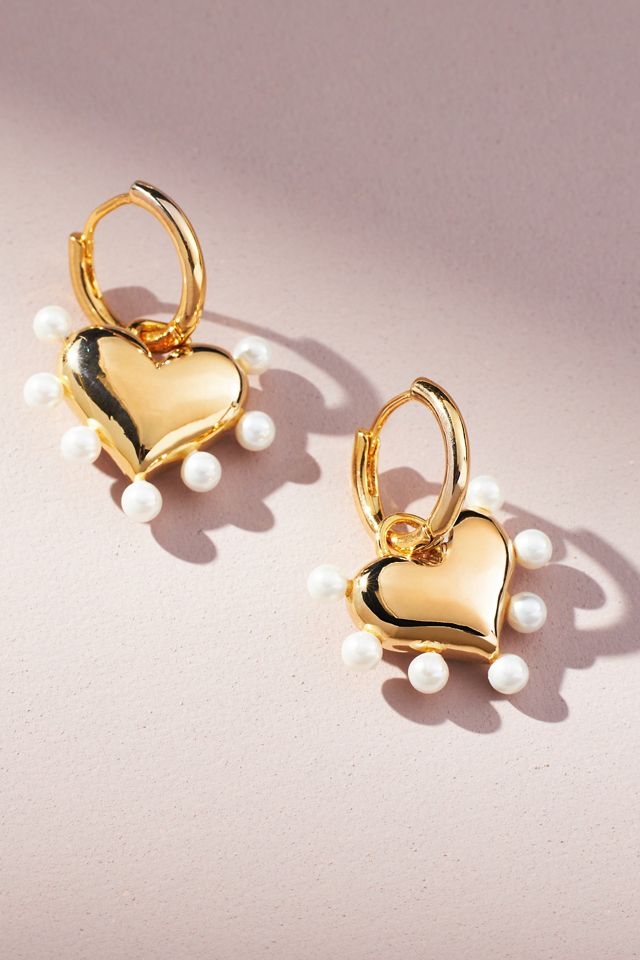 Pearl Heart Huggie Earrings #1