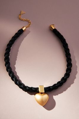 Anthropologie Rope Chain Heart Pendant Necklace In Black