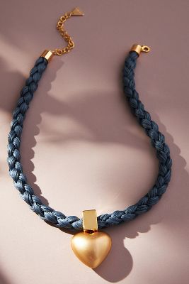 Anthropologie Rope Chain Heart Pendant Necklace In Blue
