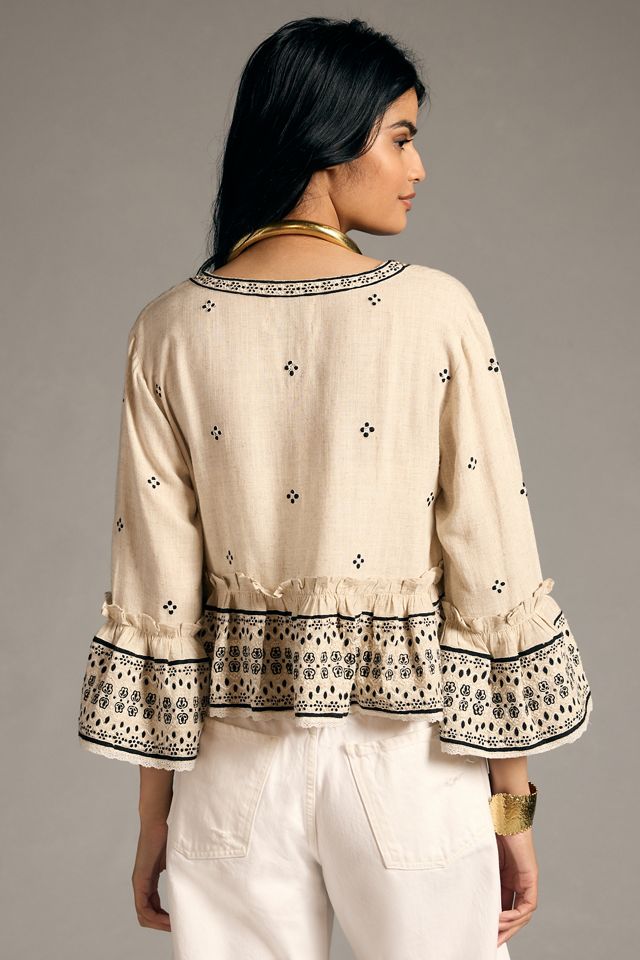 By Anthropologie Cropped Eyelet Kimono #1