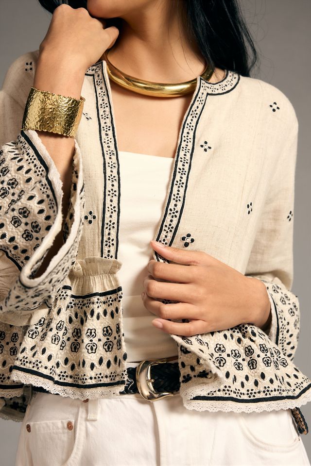 By Anthropologie Cropped Eyelet Kimono #2