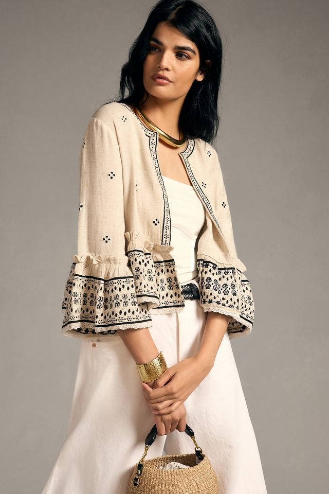 By Anthropologie Cropped Eyelet Kimono