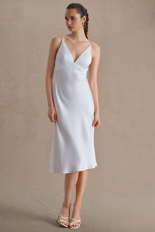 Jenny Yoo Kelly V-neck Slip Dress In White