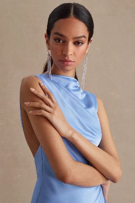 Significant Other Lana Cowl-neck Tie-back Satin Maxi Dress In Blue