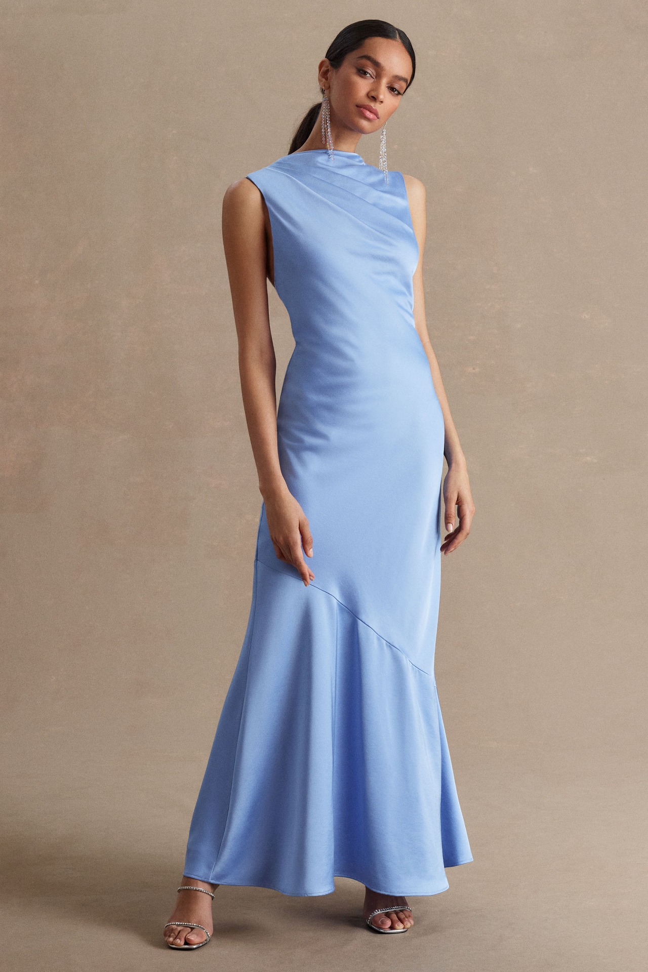 Significant Other Lana Cowl-Neck Tie-Back Satin Maxi Dress