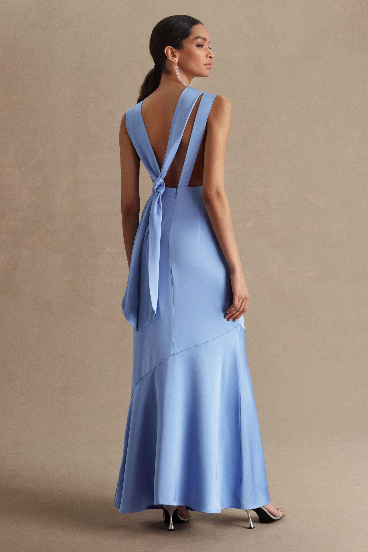 Significant Other Lana Cowl-Neck Tie-Back Satin Maxi Dress