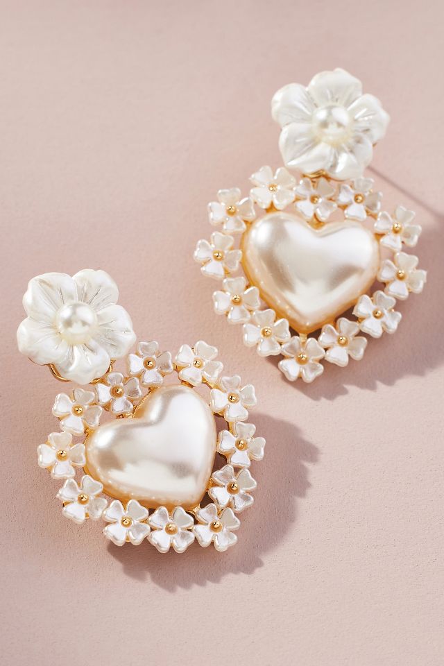 Heart earrings hot sale with pearl