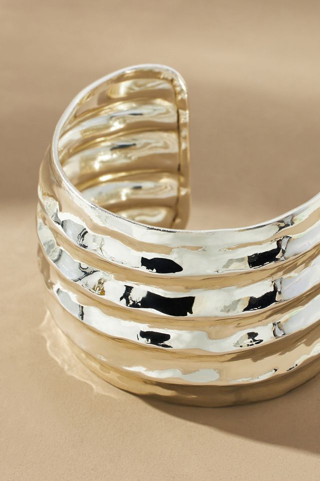 14k Gold Ribbed Cuff Bracelet #1
