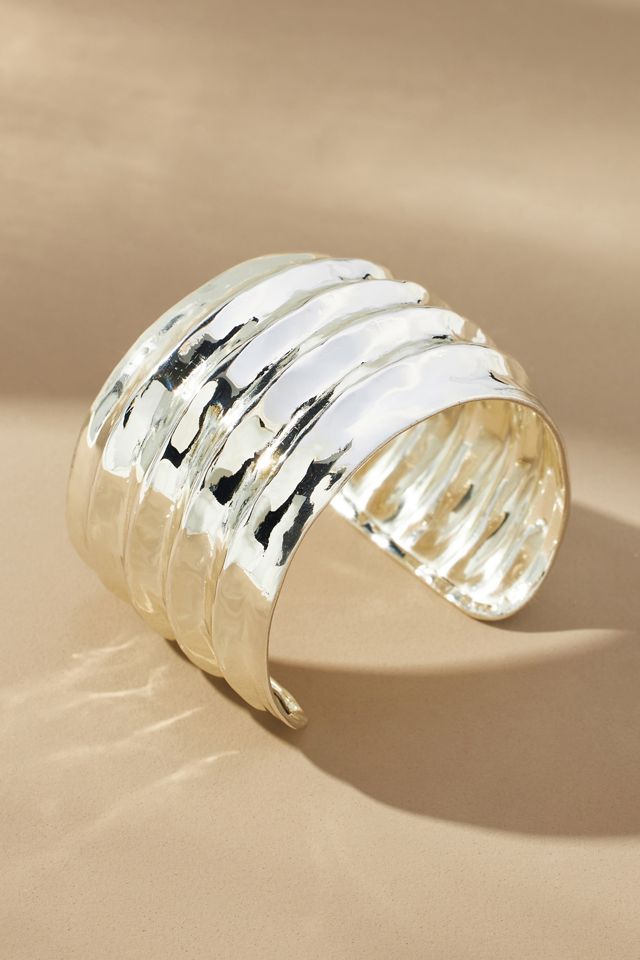 14k Gold Ribbed Cuff Bracelet