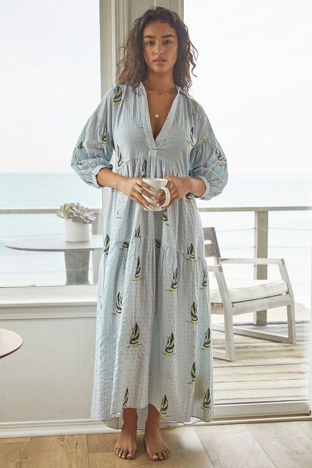 By Anthropologie V-Neck Tiered Maxi Shirt Dress