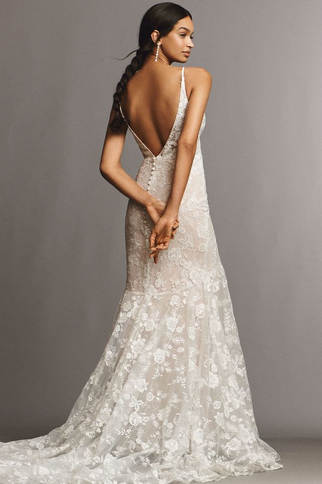Rish Azalea V-Neck Mermaid Lace Wedding Gown #1