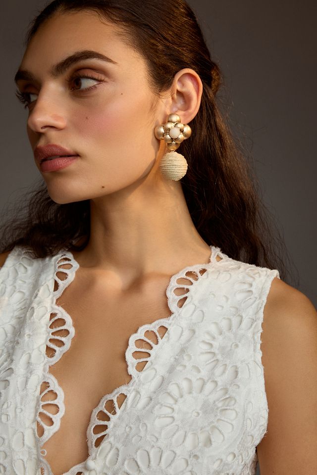 Floral Raffia Getaway Drop Earrings | Anthropologie display picture 1