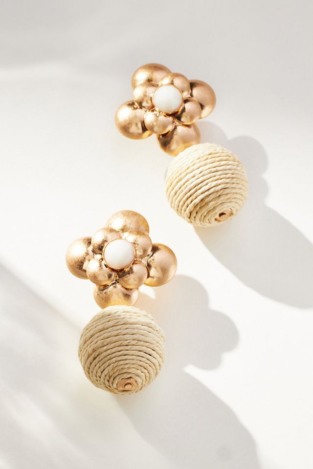 Floral Raffia Getaway Drop Earrings | Anthropologie display picture 1