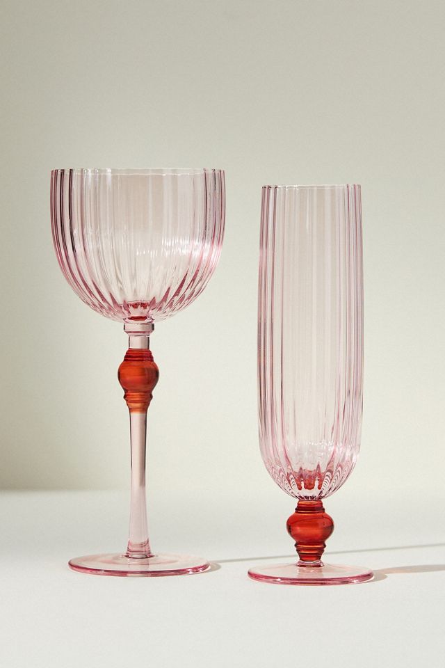 Chamberlain Fluted Pink Wine Glasses Set