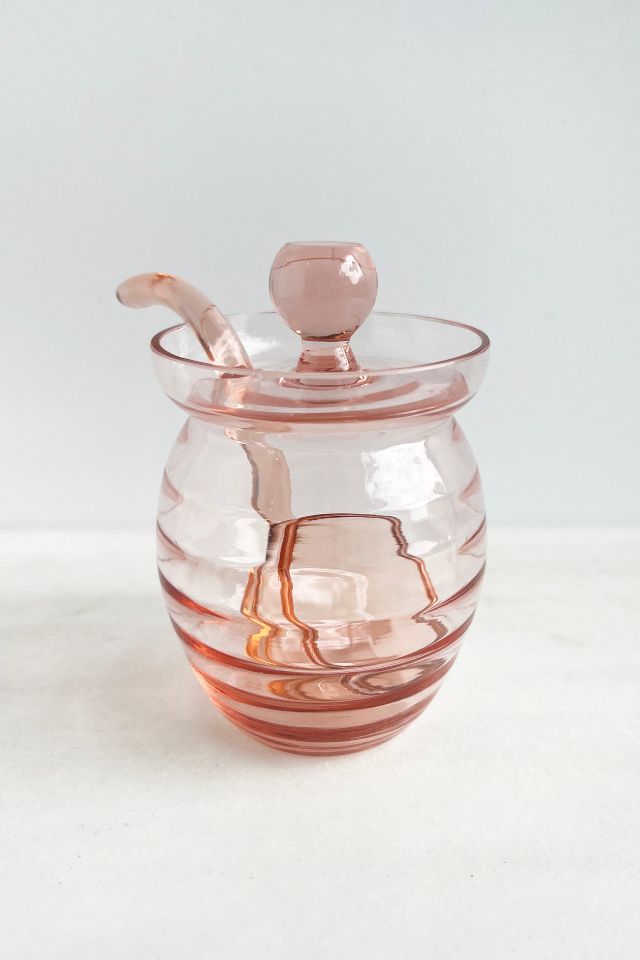 Antique Small Water or Lemonade Pitcher With Lid, Depression Glass Ca.  1930s, Pink Flamingo Color, Probably Heisey or Dunbar, Applied Handle 