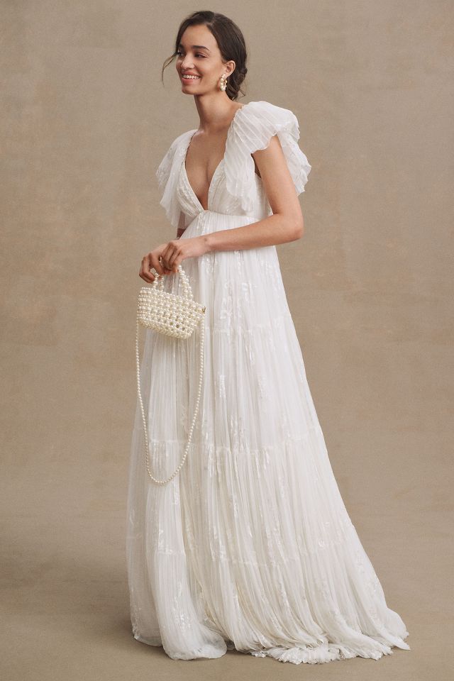 BHLDN Valentina V-Neck Flutter-Sleeve Empire-Waist Wedding Gown |  Anthropologie