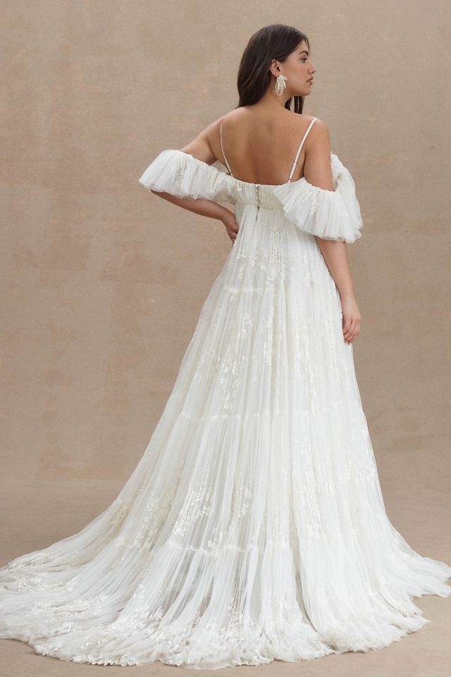 BHLDN Valentina V-Neck Flutter-Sleeve Empire-Waist Wedding Gown, Anthropology Wedding Dresses