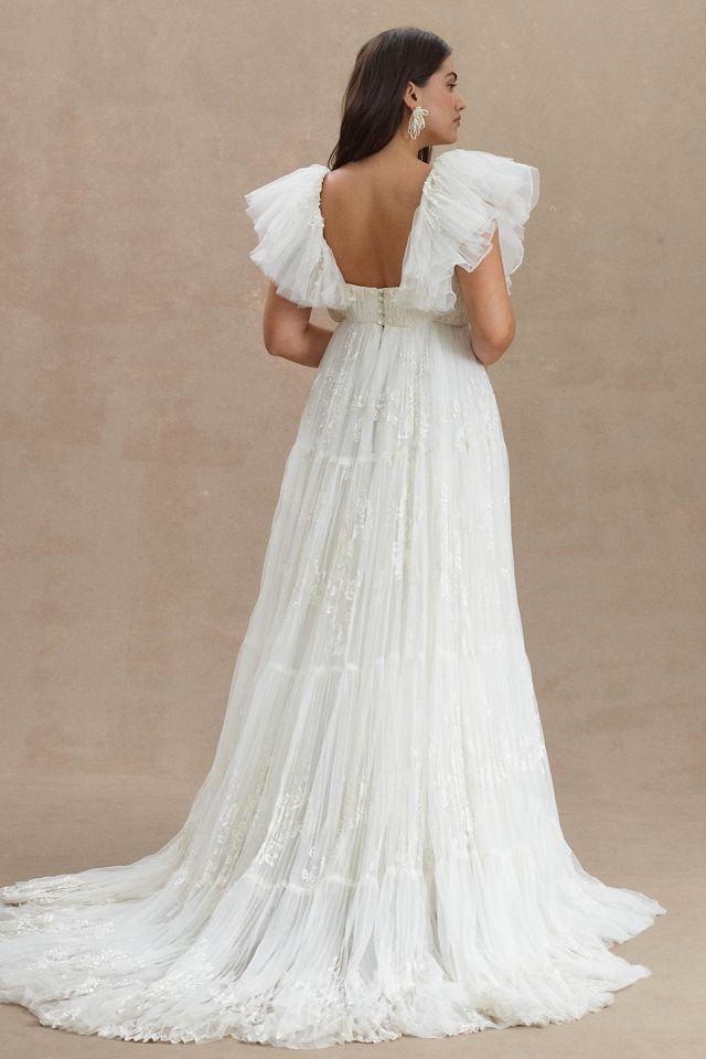 BHLDN Valentina V-Neck Flutter-Sleeve Empire-Waist Wedding Gown #9