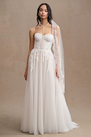 Watters Jaislyn Strapless Corset Lace Wedding Gown