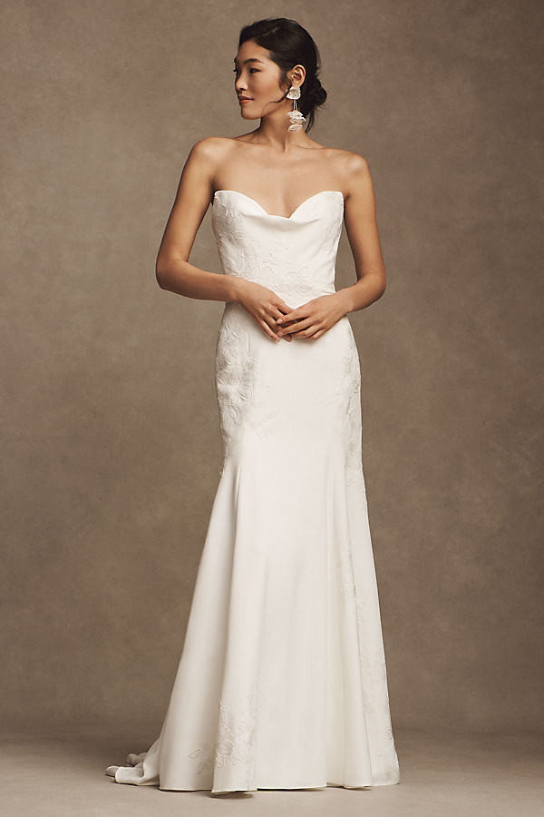 Jenny Yoo Naomi Strapless Crepe Wedding Gown In White