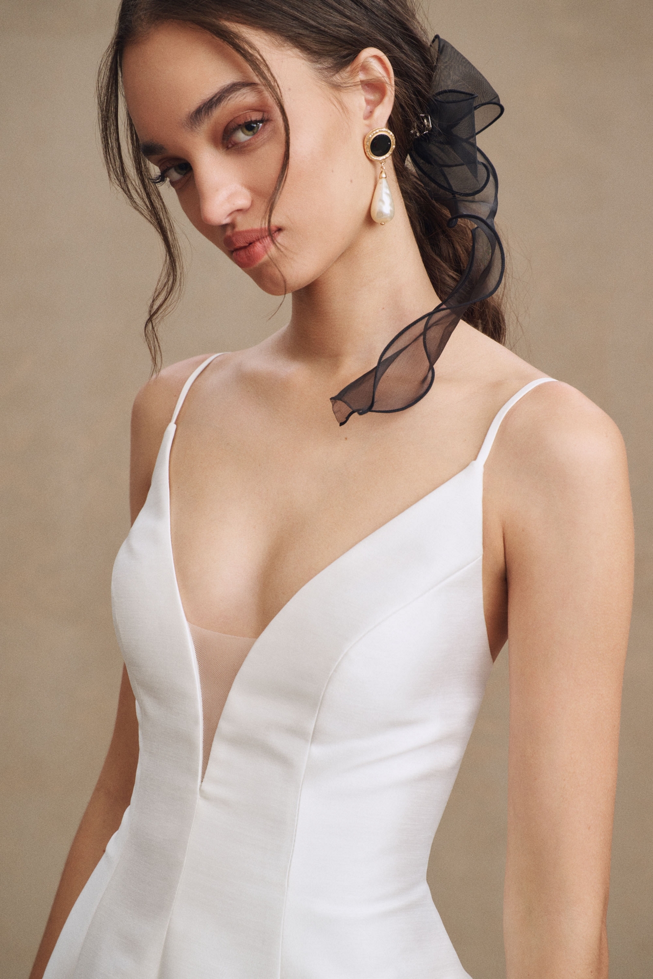 Jenny Yoo Tamson Satin Plunge Cutout A-Line Wedding Gown