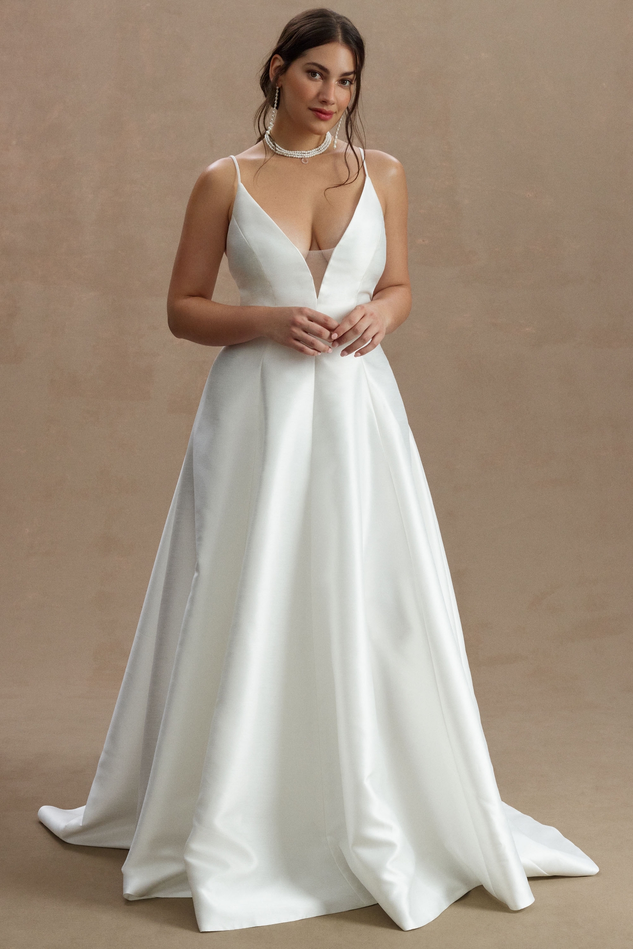 Jenny Yoo Tamson Satin Plunge Cutout A-Line Wedding Gown