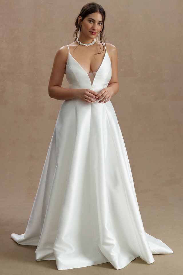 Jenny Yoo Tamson Satin Plunge Cutout A-Line Wedding Gown #5