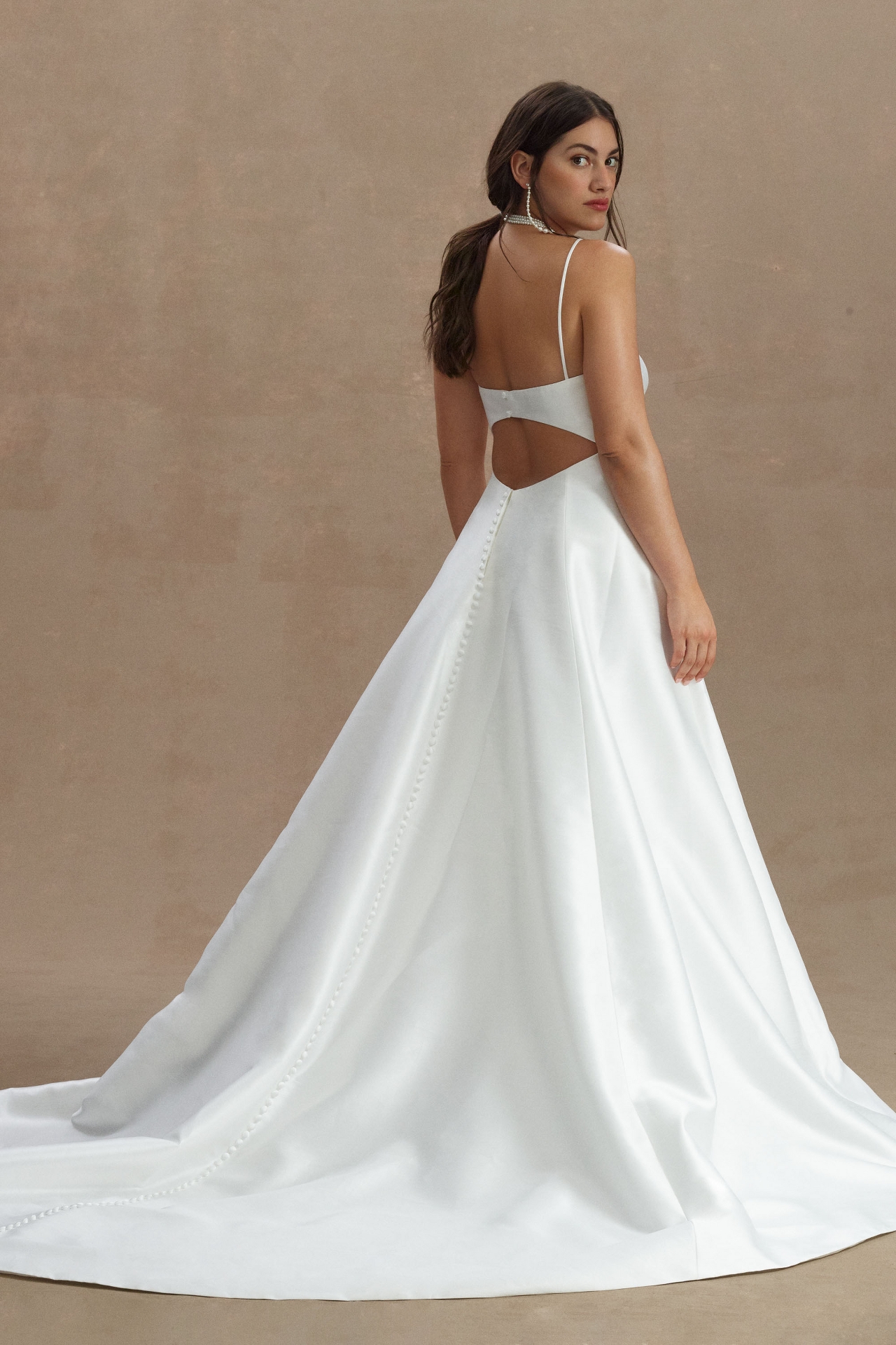 Jenny Yoo Tamson Satin Plunge Cutout A-Line Wedding Gown