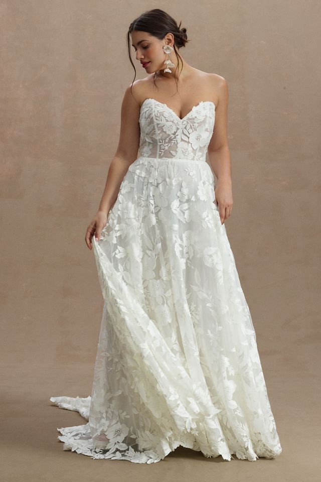 Jenny Yoo Madeline Corset A-Line Strapless Lace Wedding Gown #7