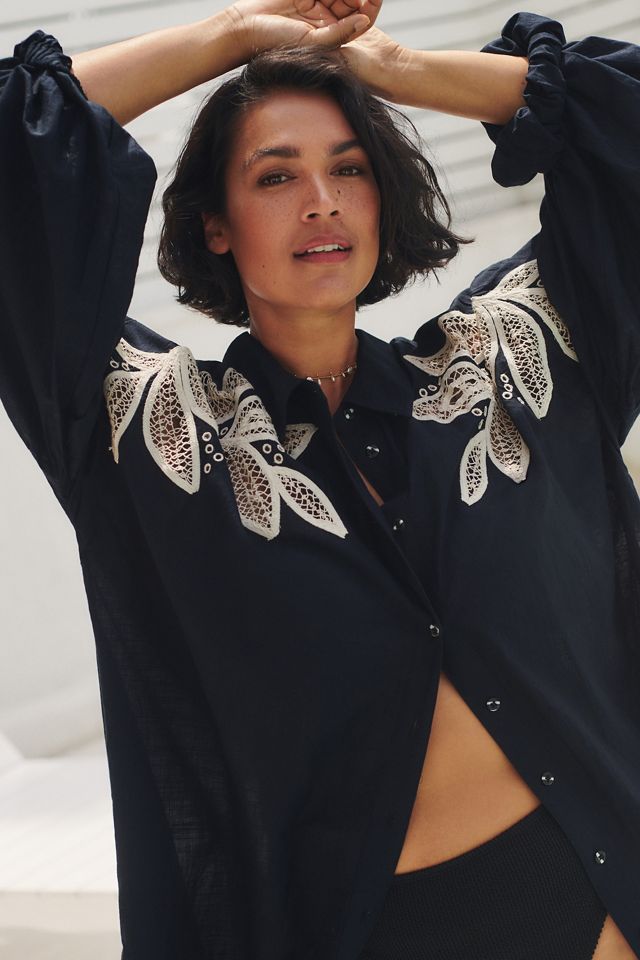 By Anthropologie Embroidered Buttondown Cover-Up Dress #7