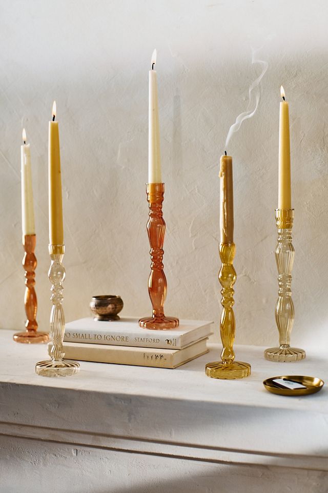 Ridged Glass Candlestick, Amber #1