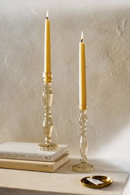 Ridged Glass Candlestick, Smoke