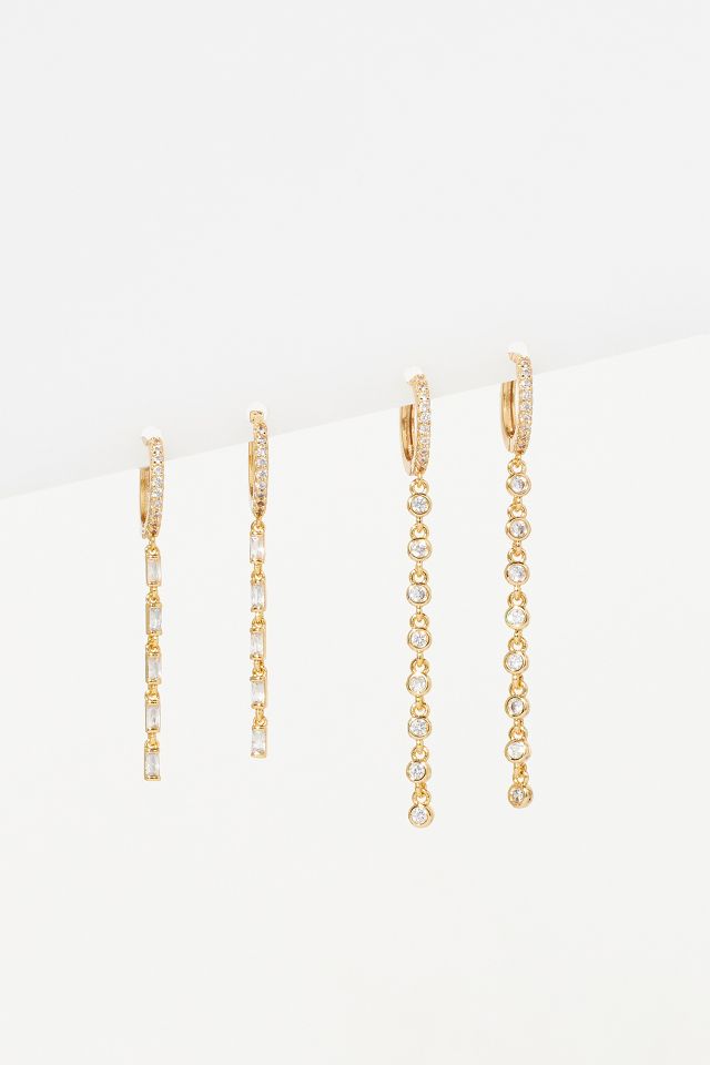 Crystal Pavé Huggie Chain Earrings, Set of 2