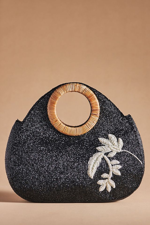 Beaded Raffia-Handle Satchel #1