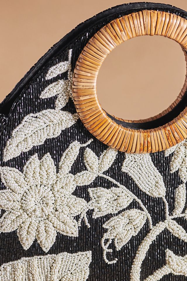 Beaded Raffia-Handle Satchel #2