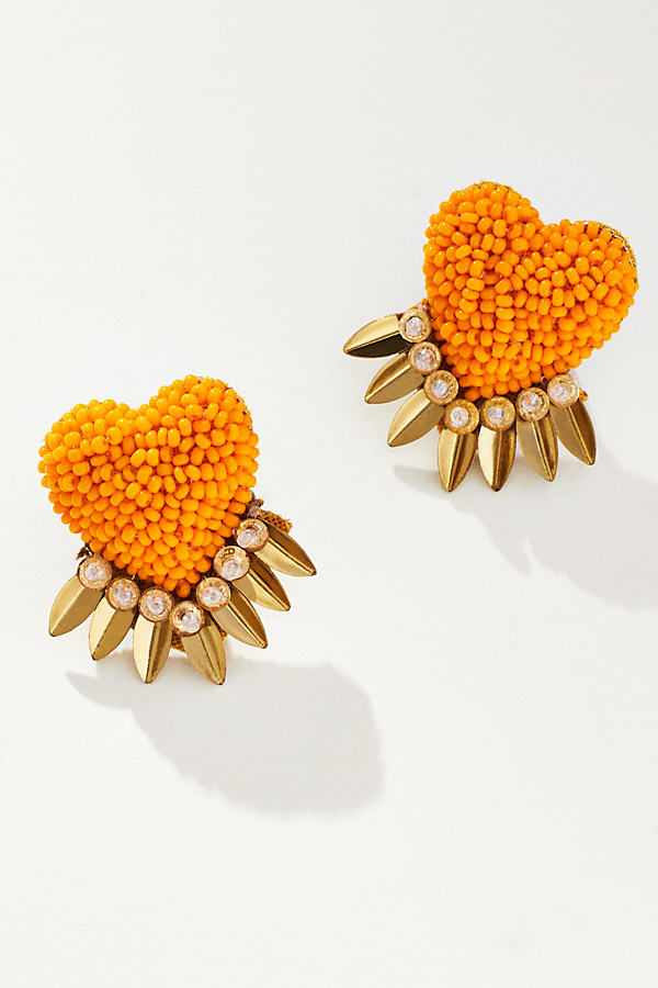 Deepa Gurnani Danika Heart Earrings In Orange