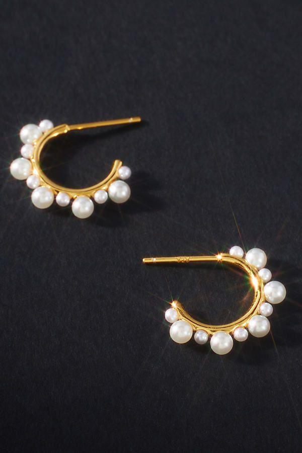 Baublebar Serena 18k Gold Plated Imitation Pearl Hoop Earrings In White/gold
