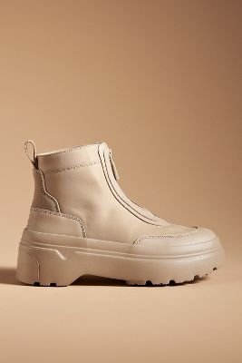 Hunter Explorer Zip Ankle Flatform Boots In White